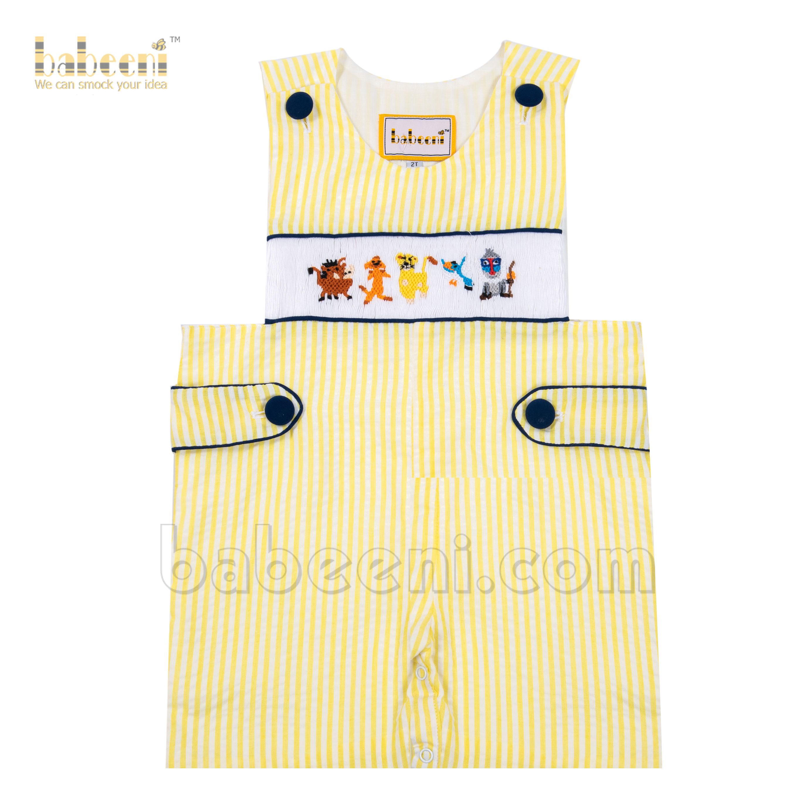 Animals yellow medium stripe seersucker shortalls for little boys-BC893